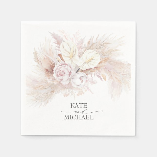 Pampas Grass Anthuriums Elegant Tropical Pappersservett (Framsidan)