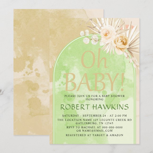 Pampas Grass Arch Boho Baby Shower Inbjudningar (Fram/baksida)