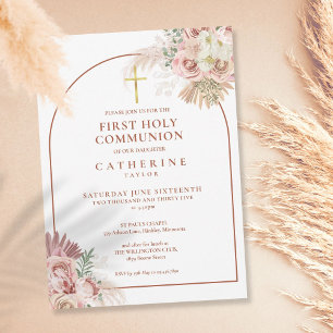 Pampas Grass Arch First Heliga Communion Inbjudningar