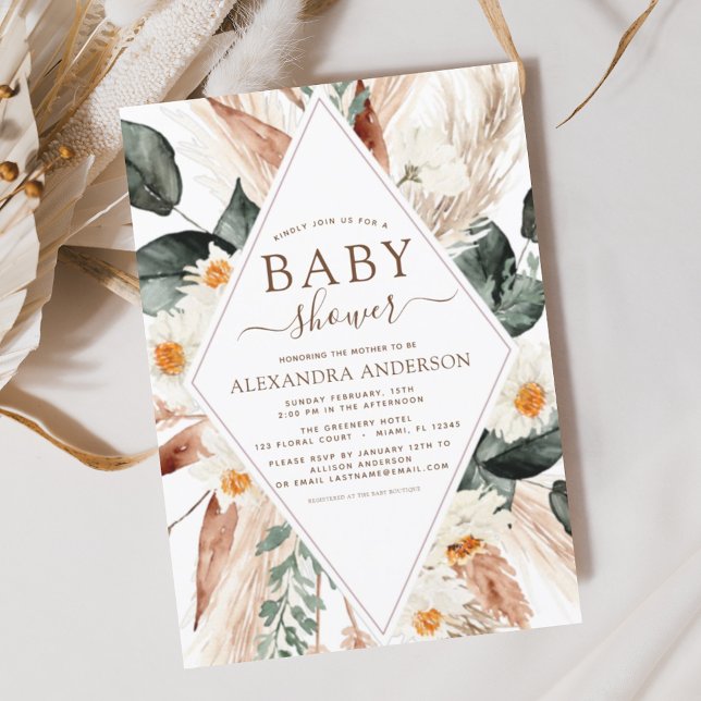 Pampas Grass Baby Shower Boho Eucalyptus Inbjudningar (Skapare uppladdad)
