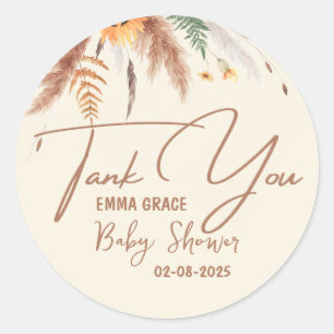 Pampas Grass Baby Shower Boho Vår Autum Fall Runt Klistermärke