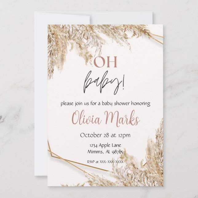 Pampas Grass Baby Shower | Neutralt Boho Rustic Inbjudningar (Framsida)
