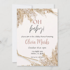 Pampas Grass Baby Shower | Neutralt Boho Rustic Inbjudningar