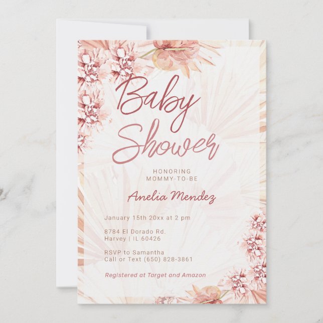 Pampas Grass Baby Shower Neutralt Girl Boy Bohemia Inbjudningar (Framsida)
