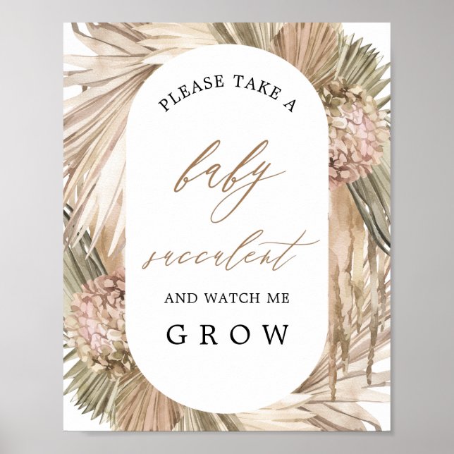 Pampas Grass Baby Succule Baby Shower-skylt Poster (Framsidan)
