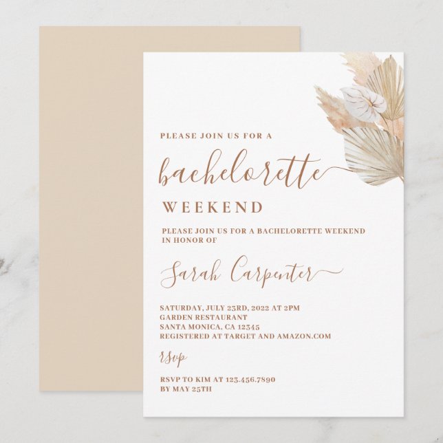 Pampas Grass Bachelorette Helg Inbjudningar (Fram/baksida)
