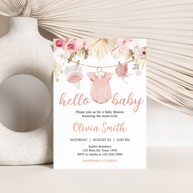 Pampas Grass Barnkläders Baby Shower Inbjudningar (Baby Clothes Pampas Grass Baby Shower Invitation)