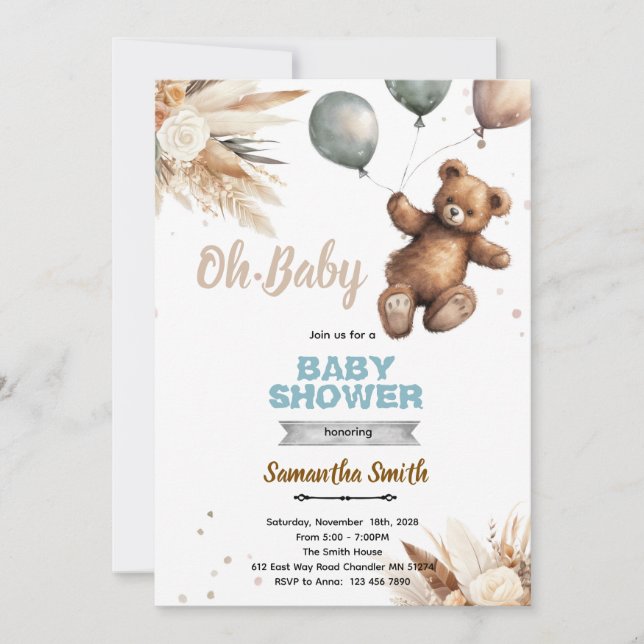 Pampas Grass bear baby shower invitation Inbjudningar (Framsida)
