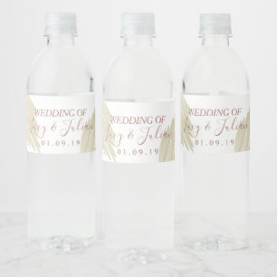 Pampas Grass Beige Bohemian Bröllop Vattenflaskor Etikett