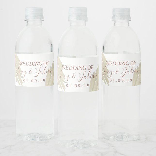 Pampas Grass Beige Bohemian Bröllop Vattenflaskor Etikett (Flaskor)