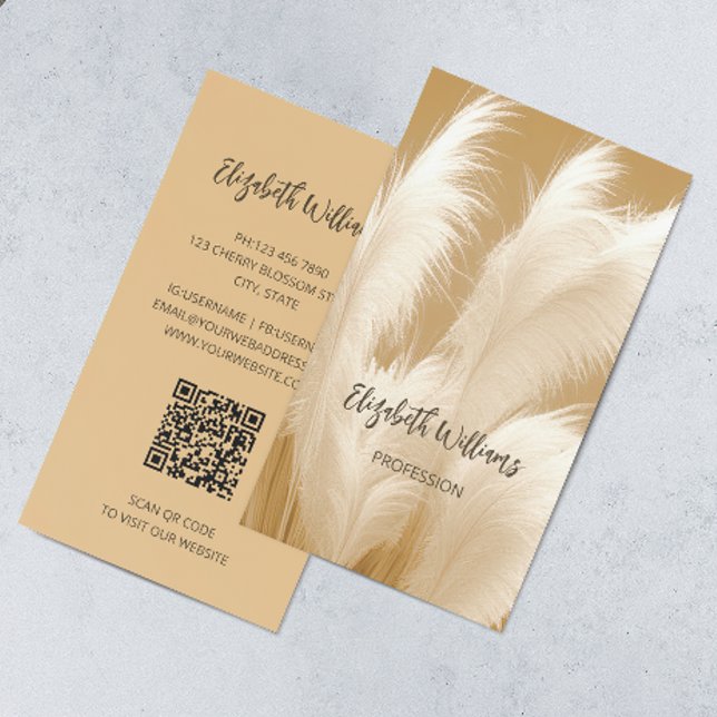 Pampas Grass Beige Sepia Photo | QR-kod Visitkort (Skapare uppladdad)