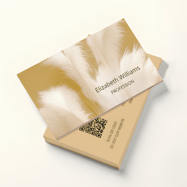 Pampas Grass Beige Sepia Photo | QR-kod Visitkort (Skapare uppladdad)