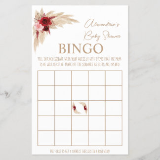 Pampas Grass Bingo Baby Shower Game Card Flygblad