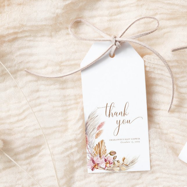 Pampas Grass Blommigt Bohemian Baby Shower Presentetikett (Skapare uppladdad)