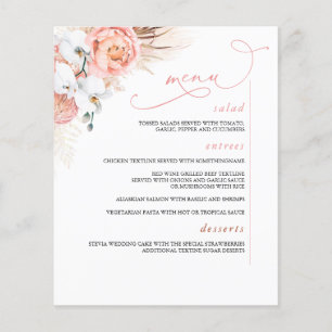 Pampas Grass Blommigt Botanisk Rosa Menu Flygblad