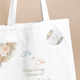 Pampas Grass Blommigt Gender Reveal Party Tack Knapp