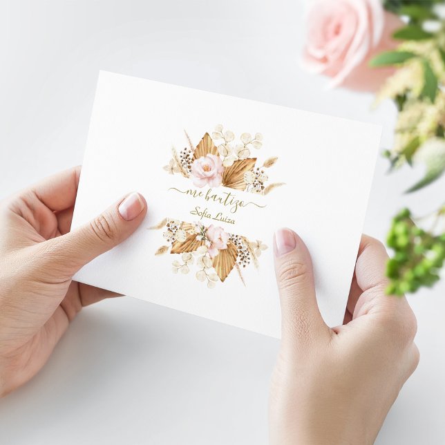 Pampas Grass Blommigt Gracias Con Oración Bautizo Tack Kort (Skapare uppladdad)