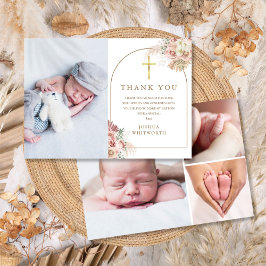Pampas Grass Blommigt Photo Collage Baptism Tack Kort