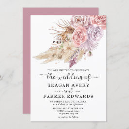 Pampas Grass Blommigt Ro och Lila Bröllop Inbjudningar