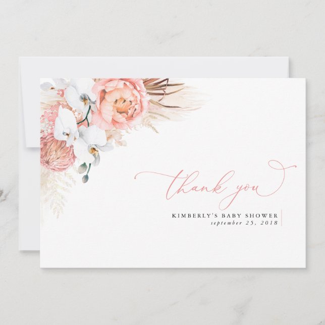 Pampas Grass Blommigt Rosa Baby Shower Tack (Framsida)
