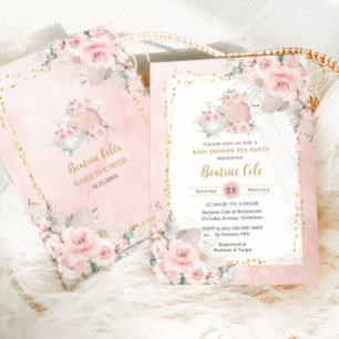 Pampas Grass Blommigt Tea Party Baby Shower Inbjudningar