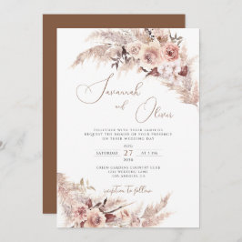 Pampas Grass Blommigt Terracotta Bohemian Bröllop Inbjudningar