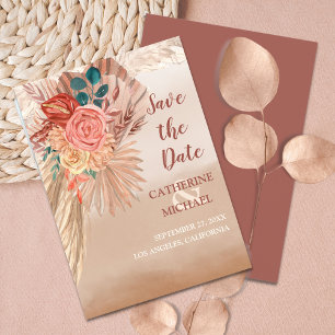 Pampas Grass Blommigt Terracotta Boho Chic Bröllop Spara Datumet
