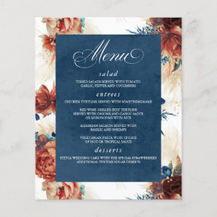 Pampas Grass Blommigt Terracotta Navy Blue Menu Flygblad