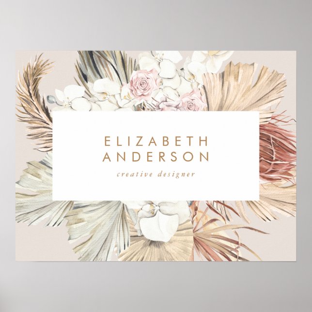 Pampas Grass Blommigt Tropical Jungle Affärskort Poster (Framsidan)