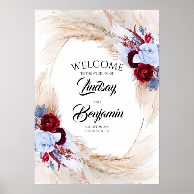 Pampas Grass Blommigt Välkomstskylt Bröllop Poster (Framsidan)