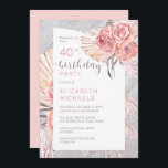 Pampas Grass |Blooms från Rosa ros 40:e födelsedag Inbjudningar<br><div class="desc">Vitmisk boho vattencolor rosa ros,  torkat pampasgräs och handflatan lämnar blommigten "40:e födelsedag Party" kvinnans födelsedagskalender. Sammansatt design efter Helgdag Hearts-design (reserverade höger).</div>
