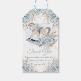 Pampas Grass Blue Blommigt Rocking Horse Baby Show Presentetikett