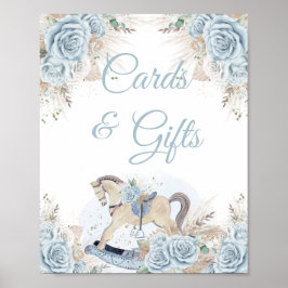 Pampas Grass Blue Blommigt Rocking Horse Cards-gåv Poster