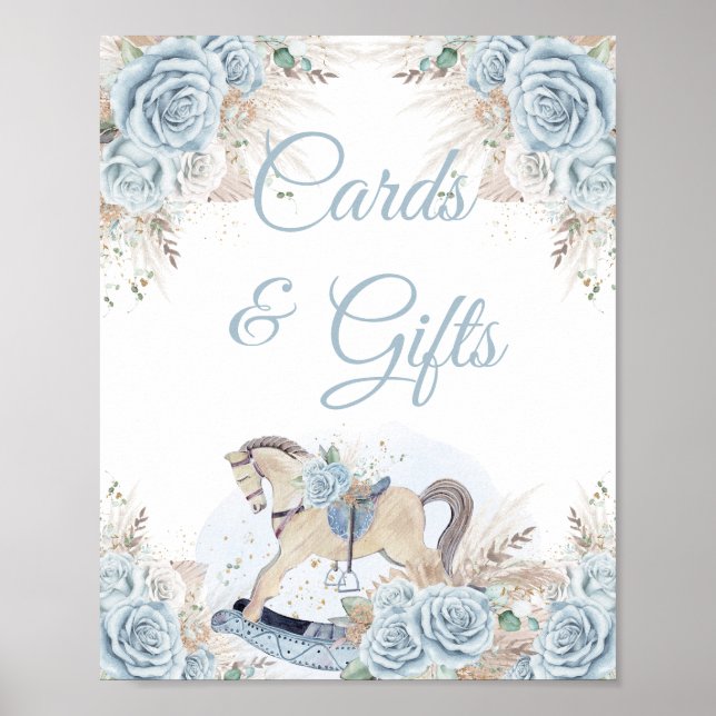 Pampas Grass Blue Blommigt Rocking Horse Cards-gåv Poster (Framsidan)