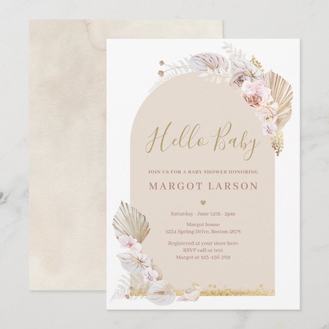 Pampas Grass Bohemian Arch Desert Baby Shower Inbjudningar (Fram/baksida)