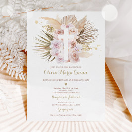 Pampas Grass Bohemian Baptism Boho Christening In Inbjudningar