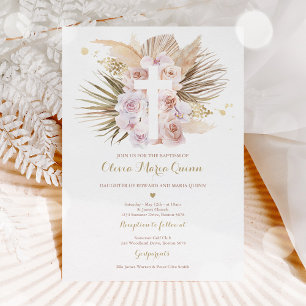 Pampas Grass Bohemian Baptism Boho Christening In Inbjudningar