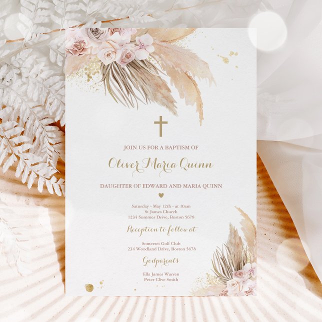 Pampas Grass Bohemian Baptism Boho Christening In Inbjudningar (Skapare uppladdad)