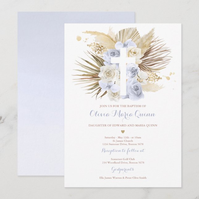 Pampas Grass Bohemian Baptism Boho Christening Inbjudningar (Fram/baksida)