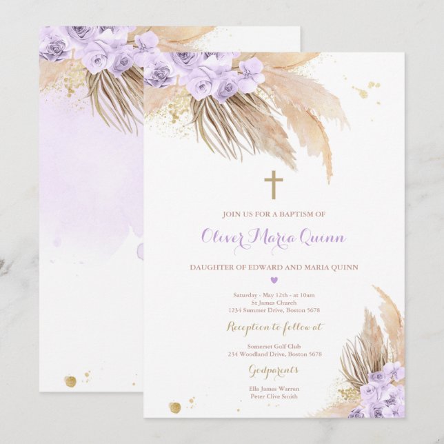 Pampas Grass Bohemian Baptism Boho Christening Inbjudningar (Fram/baksida)