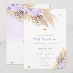 Pampas Grass Bohemian Baptism Boho Christening Inbjudningar