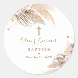 Pampas Grass Bohemian Baptism Christening Favor Runt Klistermärke