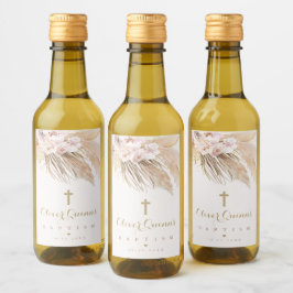 Pampas Grass Bohemian Baptism Personlig Mini Vinetikett