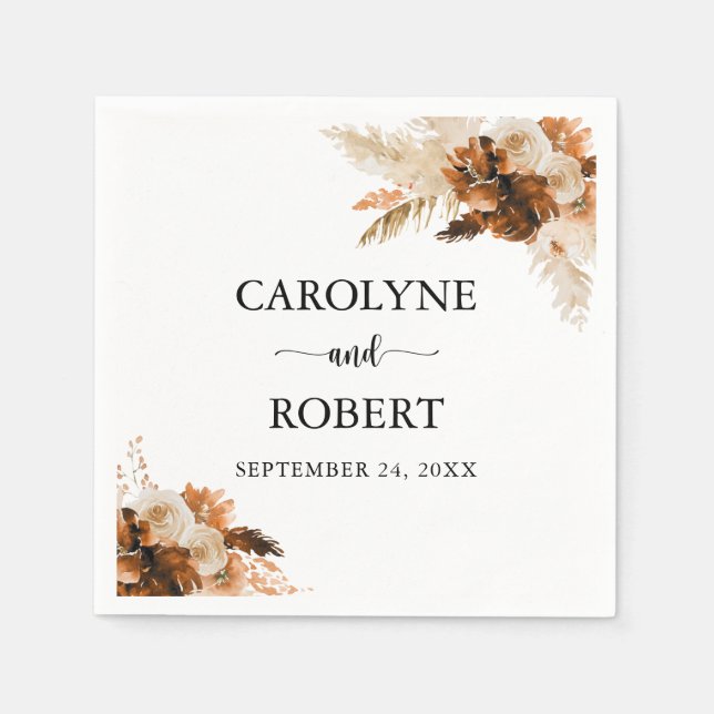 Pampas Grass Bohemian Boho Bröllop Pappersservett (Framsidan)