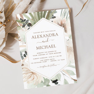 Pampas Grass Bohemian Boho Eucalyptus Bröllop Invi Inbjudningar