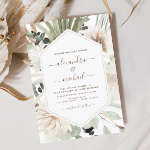 Pampas Grass Bohemian Boho Eucalyptus Bröllop Invi Inbjudningar