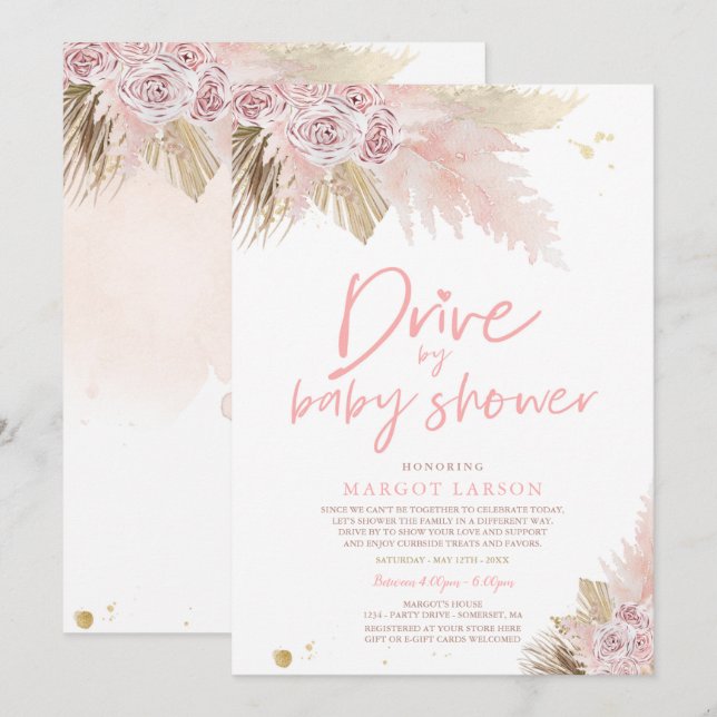 Pampas Grass Bohemian Drive by Baby Shower Inbjudningar (Fram/baksida)