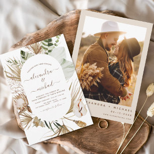 Pampas Grass Bohemian Photo Boho Tropical Bröllop Inbjudningar