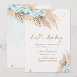 Pampas Grass Bohemian Sea Blue Baby Shower Inbjudningar