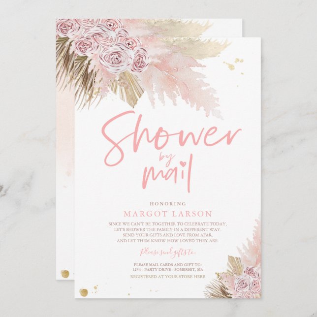 Pampas Grass Bohemian Shower by Mail Baby Shower Inbjudningar (Fram/baksida)
